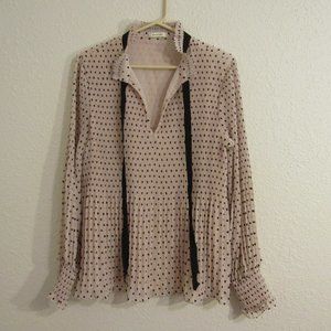 Pleated Swiss Dot Necktie Blouse